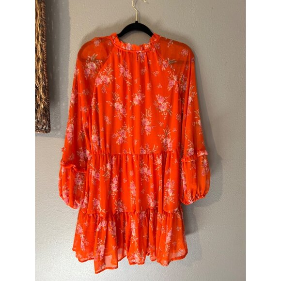 Vince Camuto Dress Orange Floral L Large Fluttery Floral Print Long Sleeve NEW - Picture 10 of 10